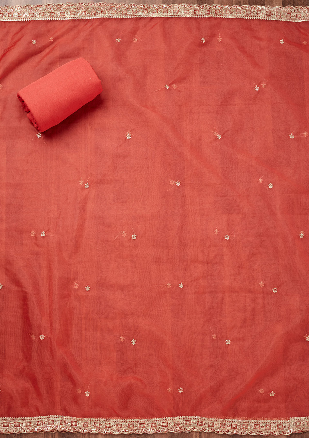 Peach and Parrot Green Zariwork Tissue Unstitched Salwar Suit