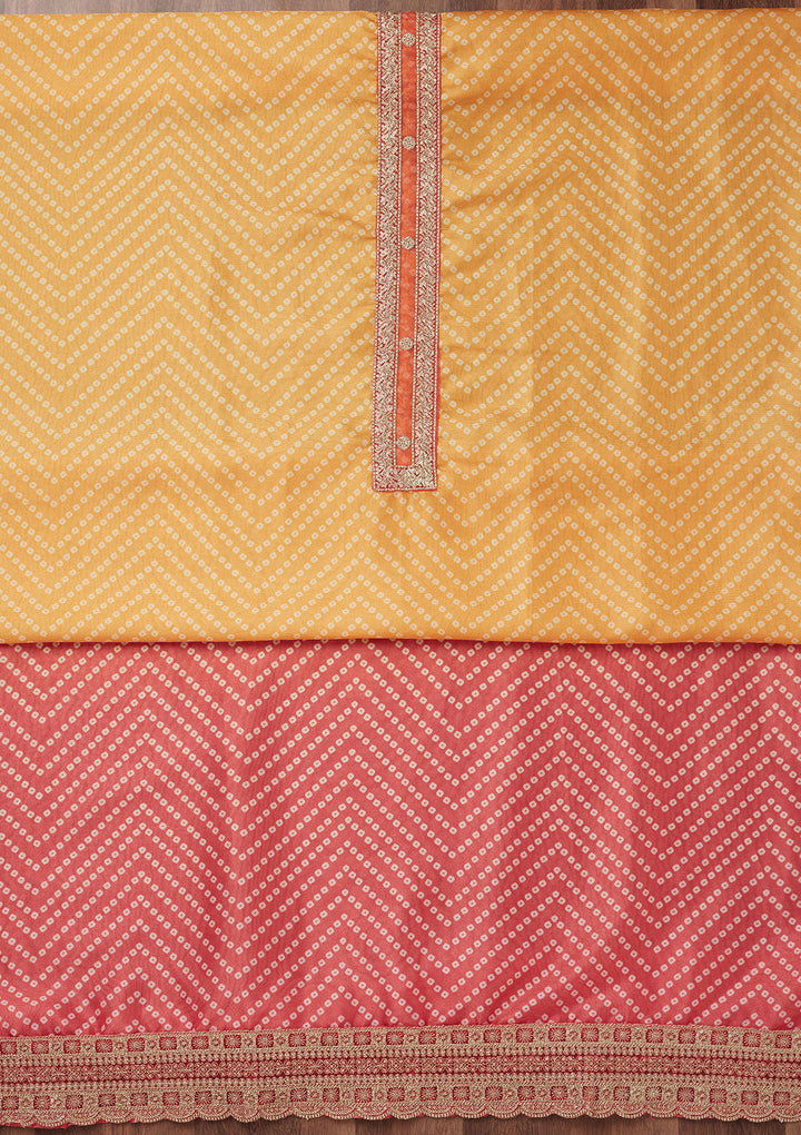 Peach and Yellow Zariwork Tissue Unstitched Salwar Suit