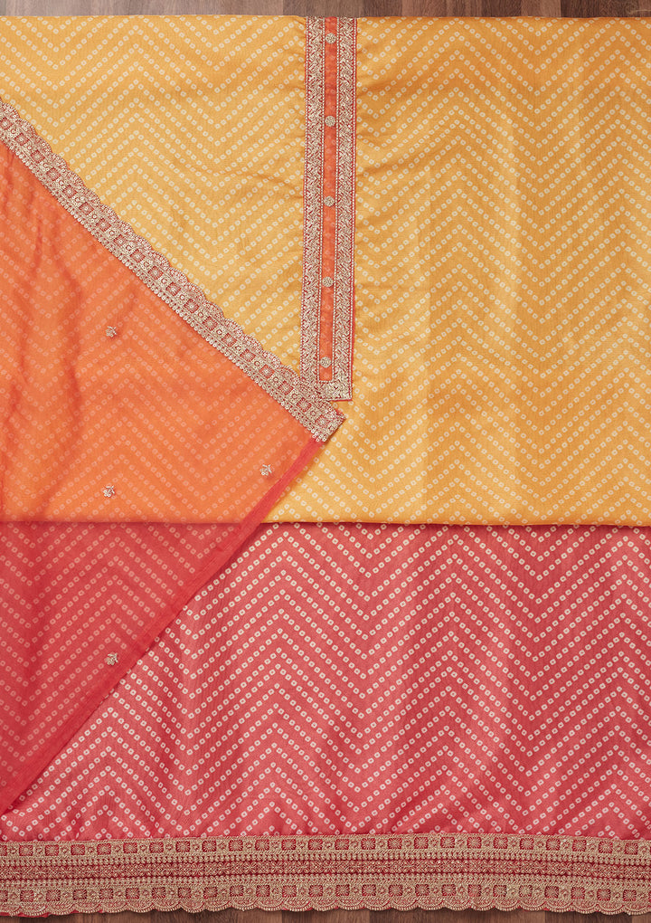 Peach and Yellow Zariwork Tissue Unstitched Salwar Suit