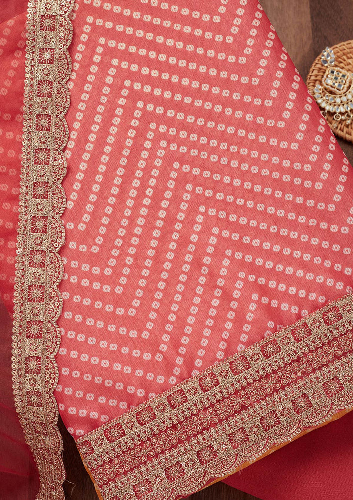 Peach and Yellow Zariwork Tissue Unstitched Salwar Suit