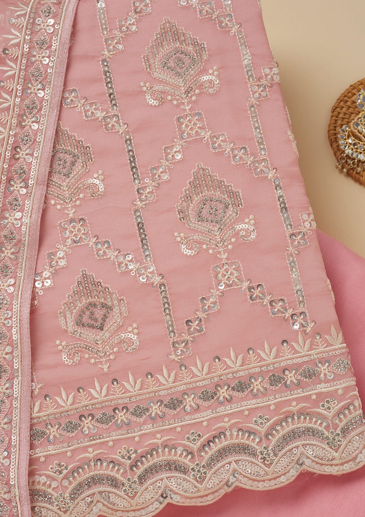 Peach Zariwork Tissue Unstitched Salwar Suit