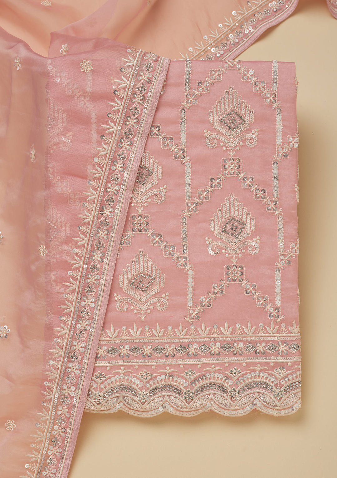 Peach Zariwork Tissue Unstitched Salwar Suit