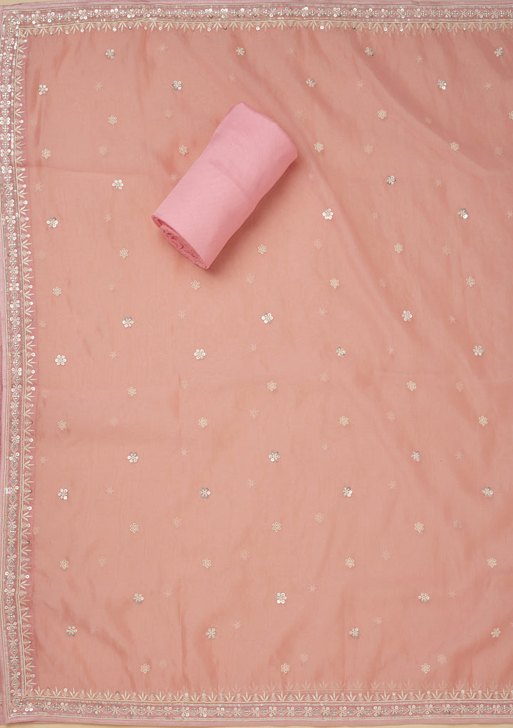 Peach Zariwork Tissue Unstitched Salwar Suit