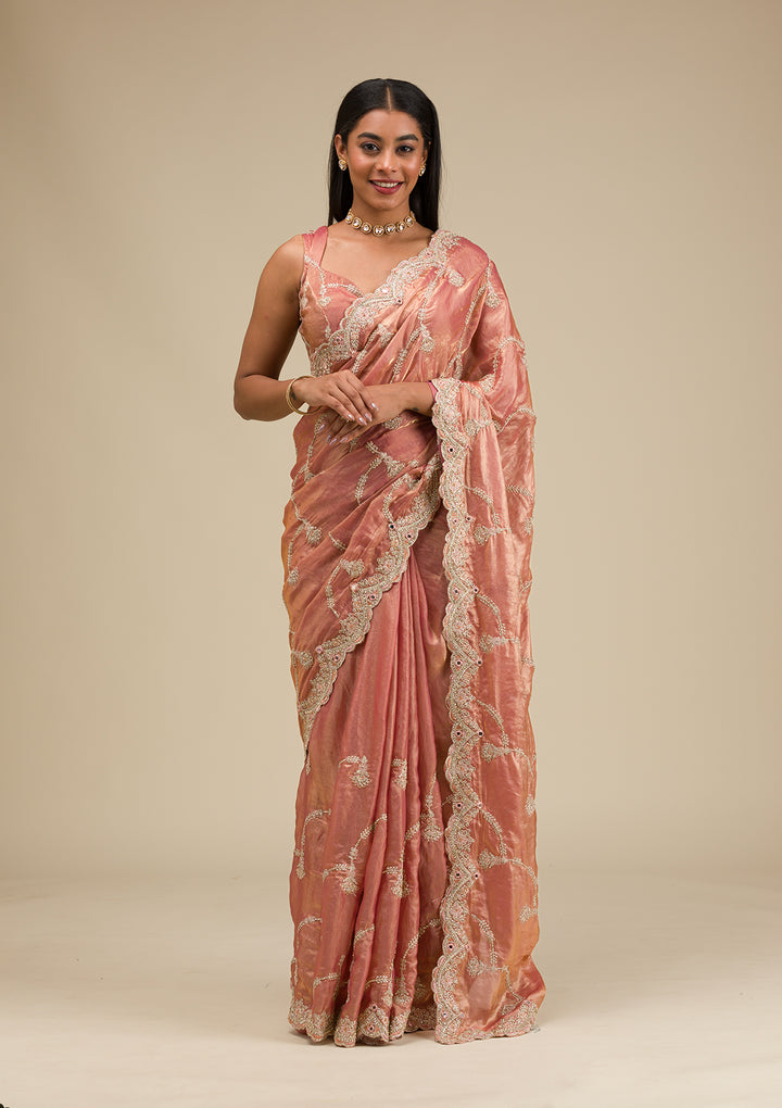 Peach Zariwork Tissue Saree