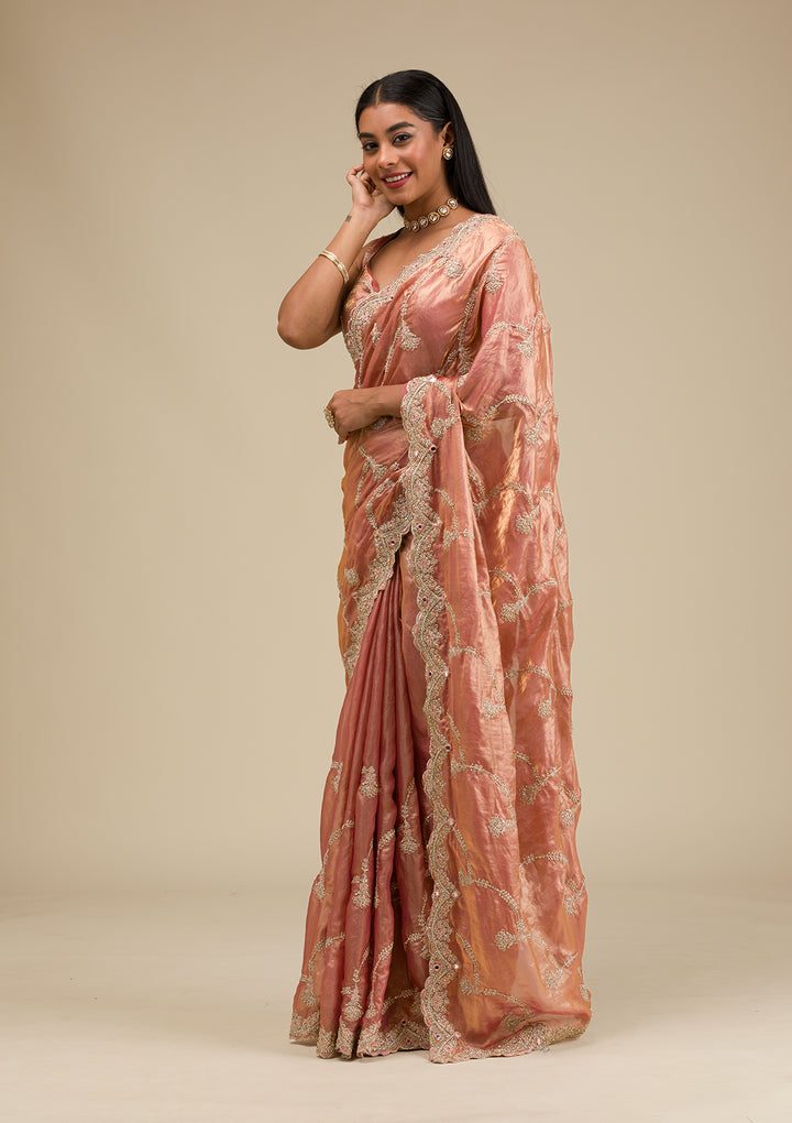 Peach Zariwork Tissue Saree