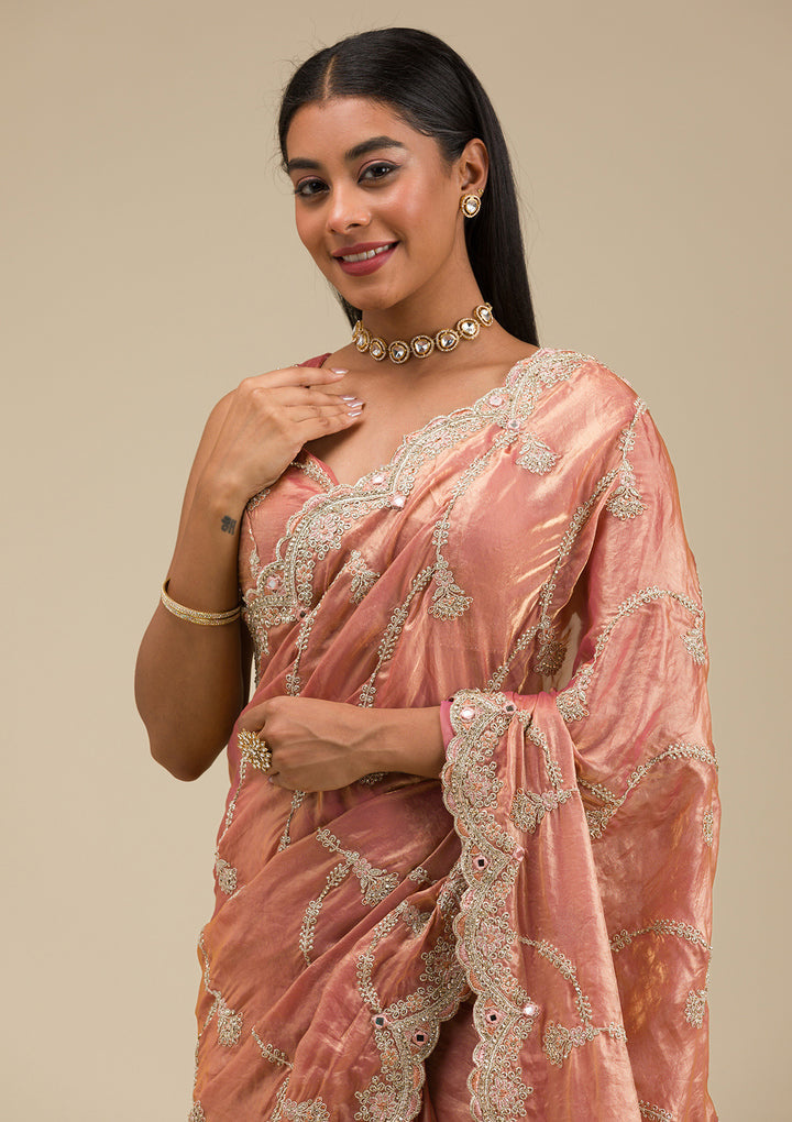 Peach Zariwork Tissue Saree