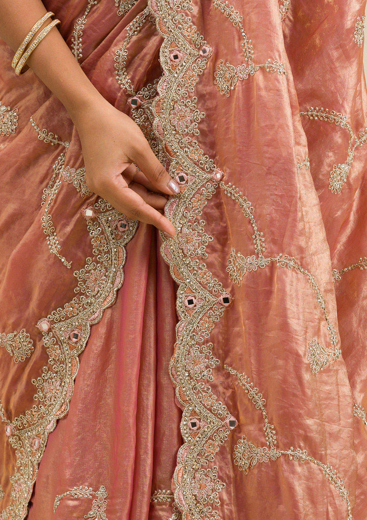 Peach Zariwork Tissue Saree