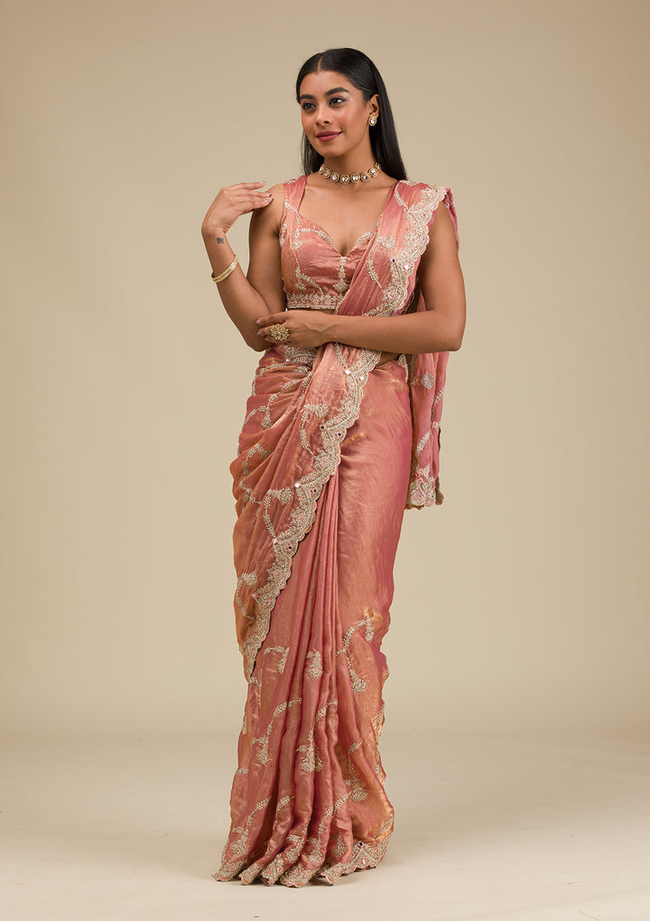 Peach Zariwork Tissue Saree