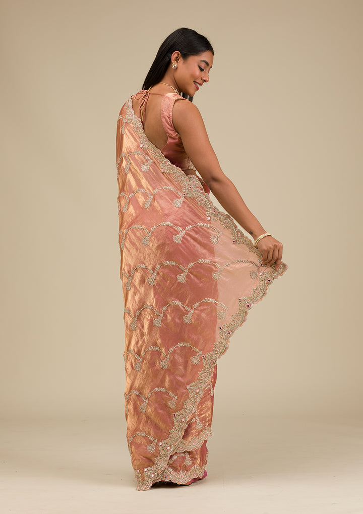 Peach Zariwork Tissue Saree