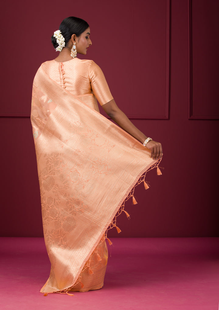 Peach Zariwork Tissue Saree