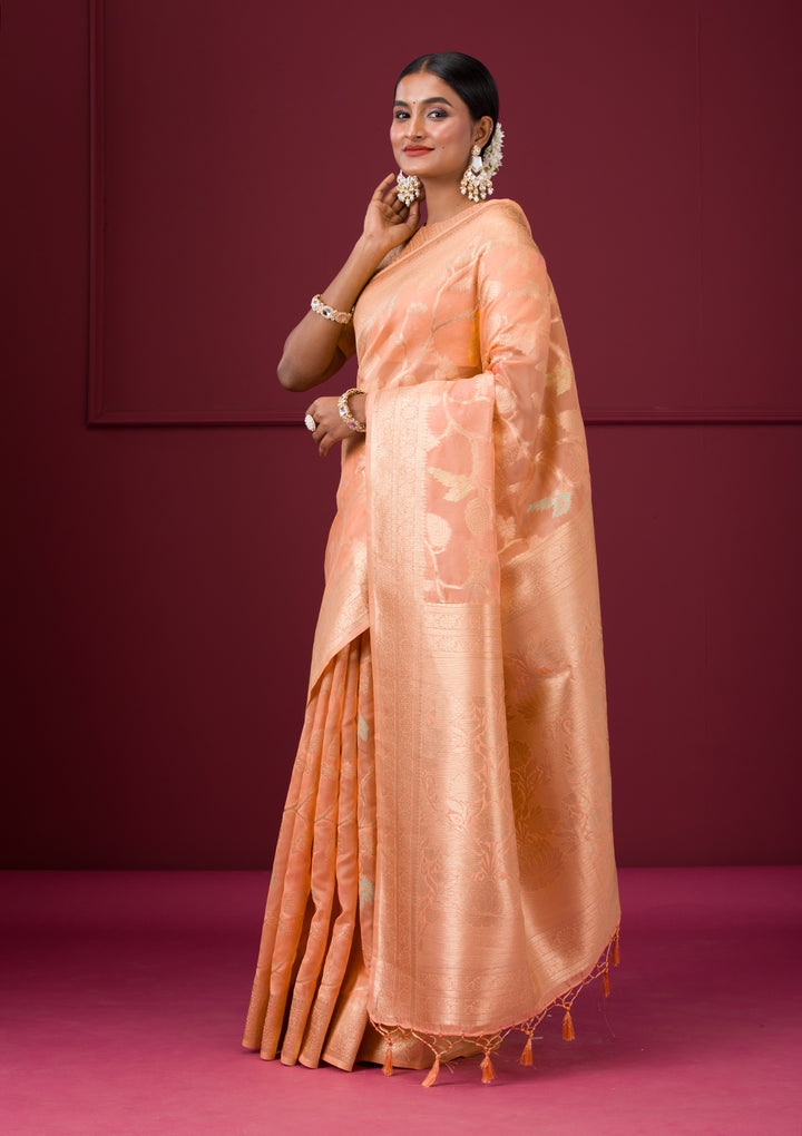 Peach Zariwork Tissue Saree