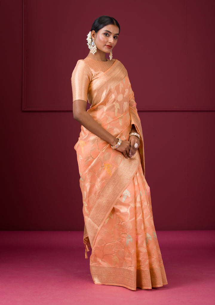 Peach Zariwork Tissue Saree