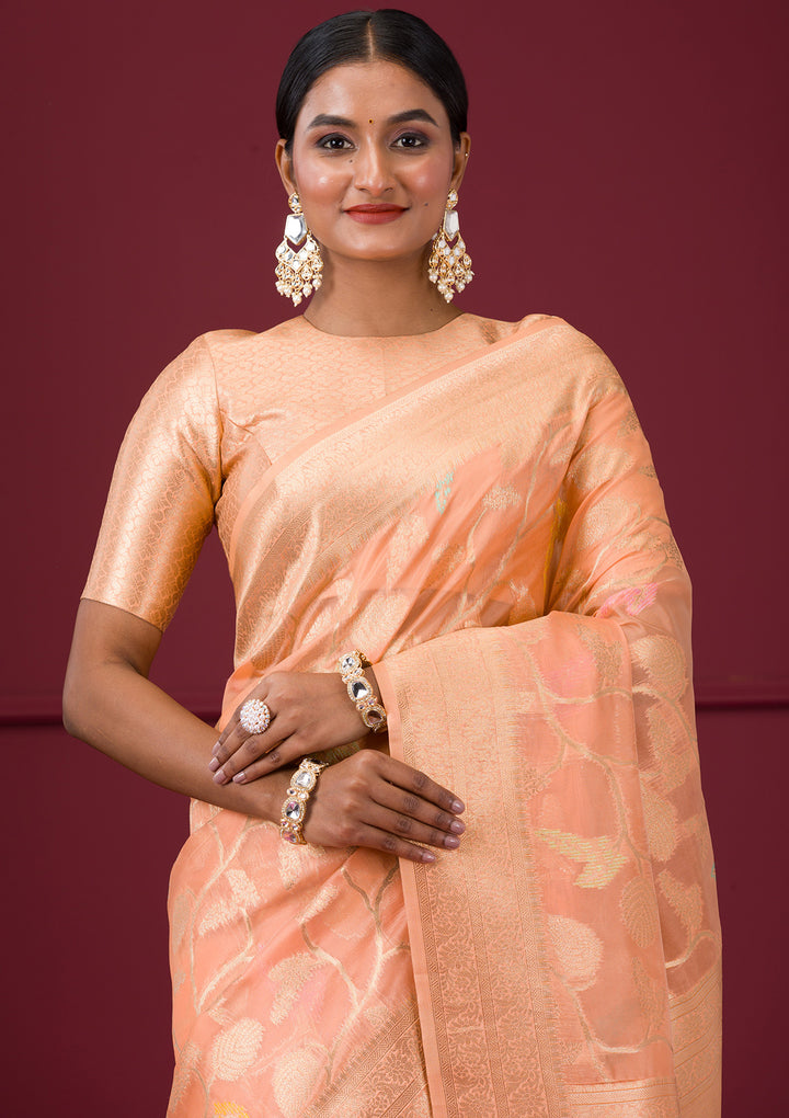 Peach Zariwork Tissue Saree
