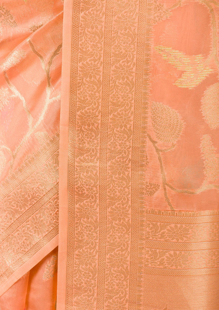Peach Zariwork Tissue Saree