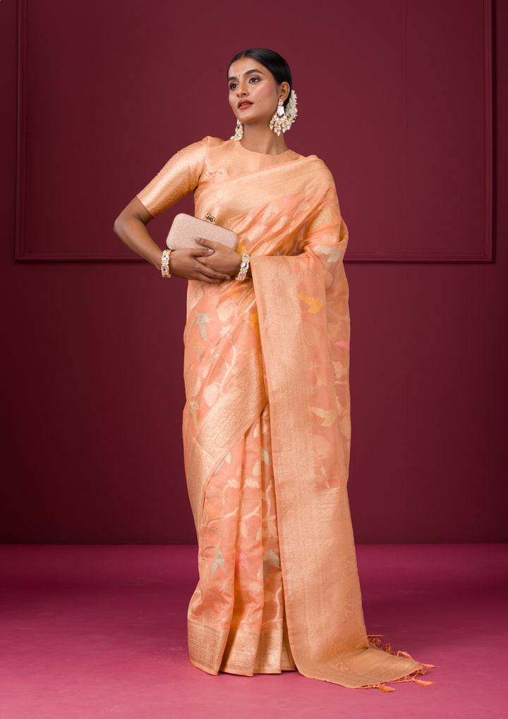 Peach Zariwork Tissue Saree