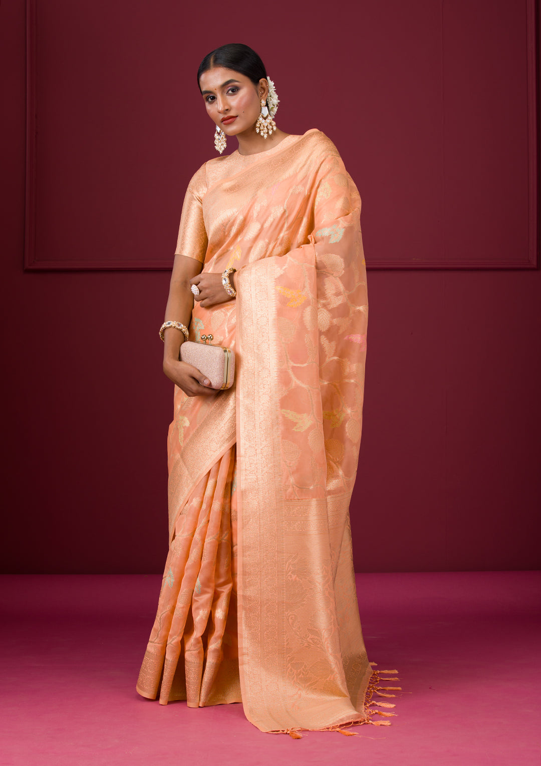 Peach Zariwork Tissue Saree