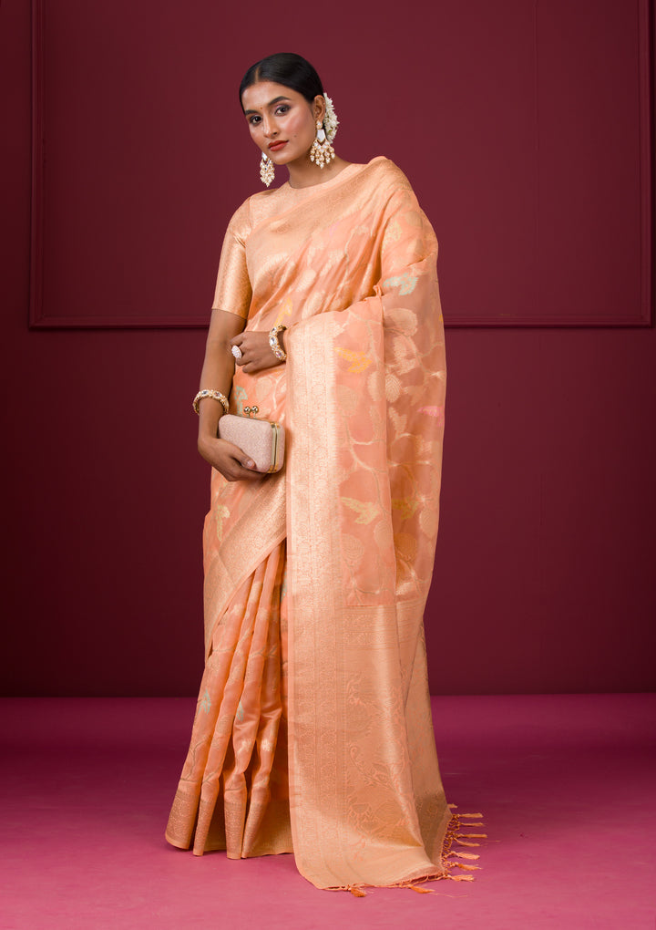 Peach Zariwork Tissue Saree