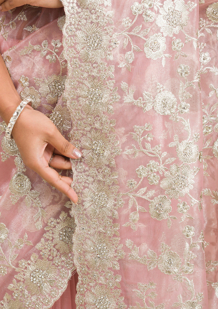 Peach Zariwork Tissue Saree