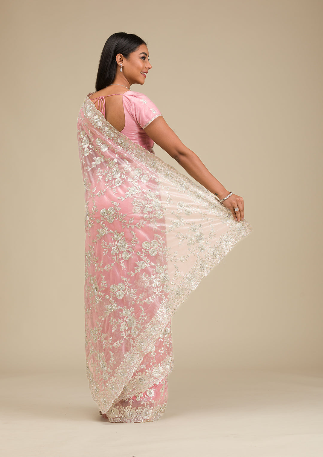 Peach Zariwork Tissue Saree