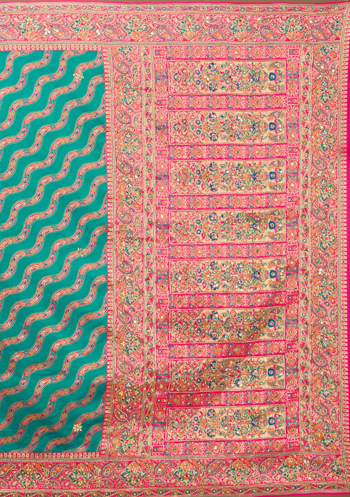 Peacock Blue Cutdana Art Silk Saree