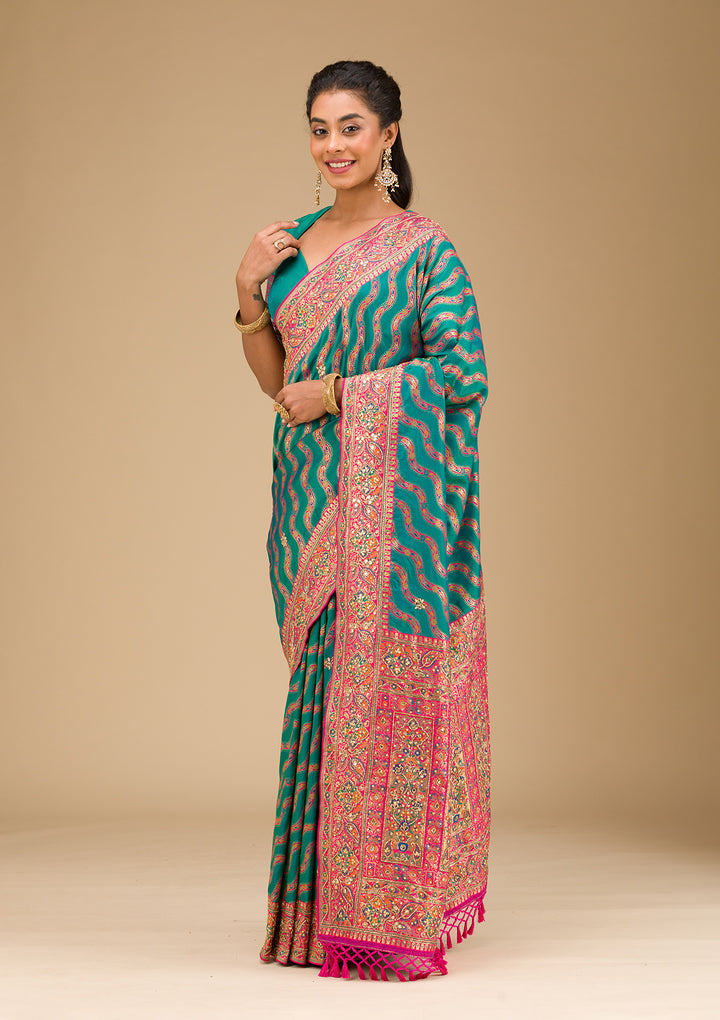 Peacock Blue Cutdana Art Silk Saree
