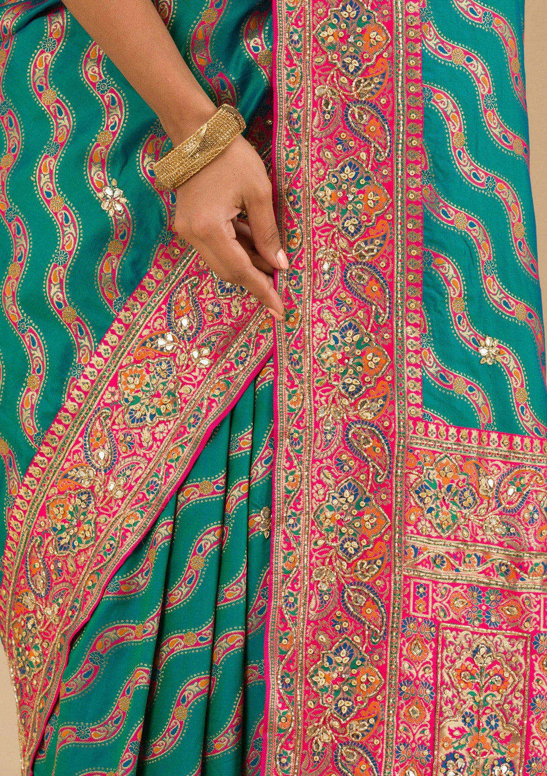 Peacock Blue Cutdana Art Silk Saree