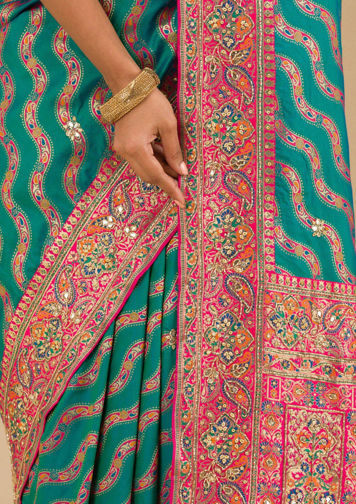 Peacock Blue Cutdana Art Silk Saree
