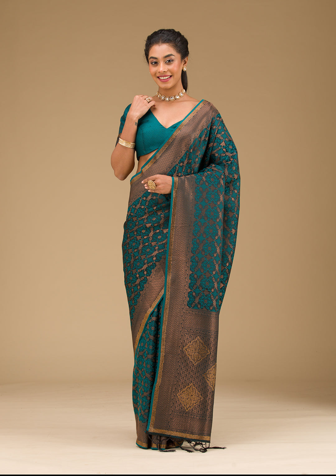 Peacock Blue Stonework Art Silk Saree