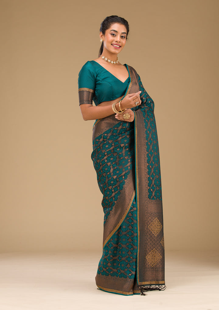 Peacock Blue Stonework Art Silk Saree