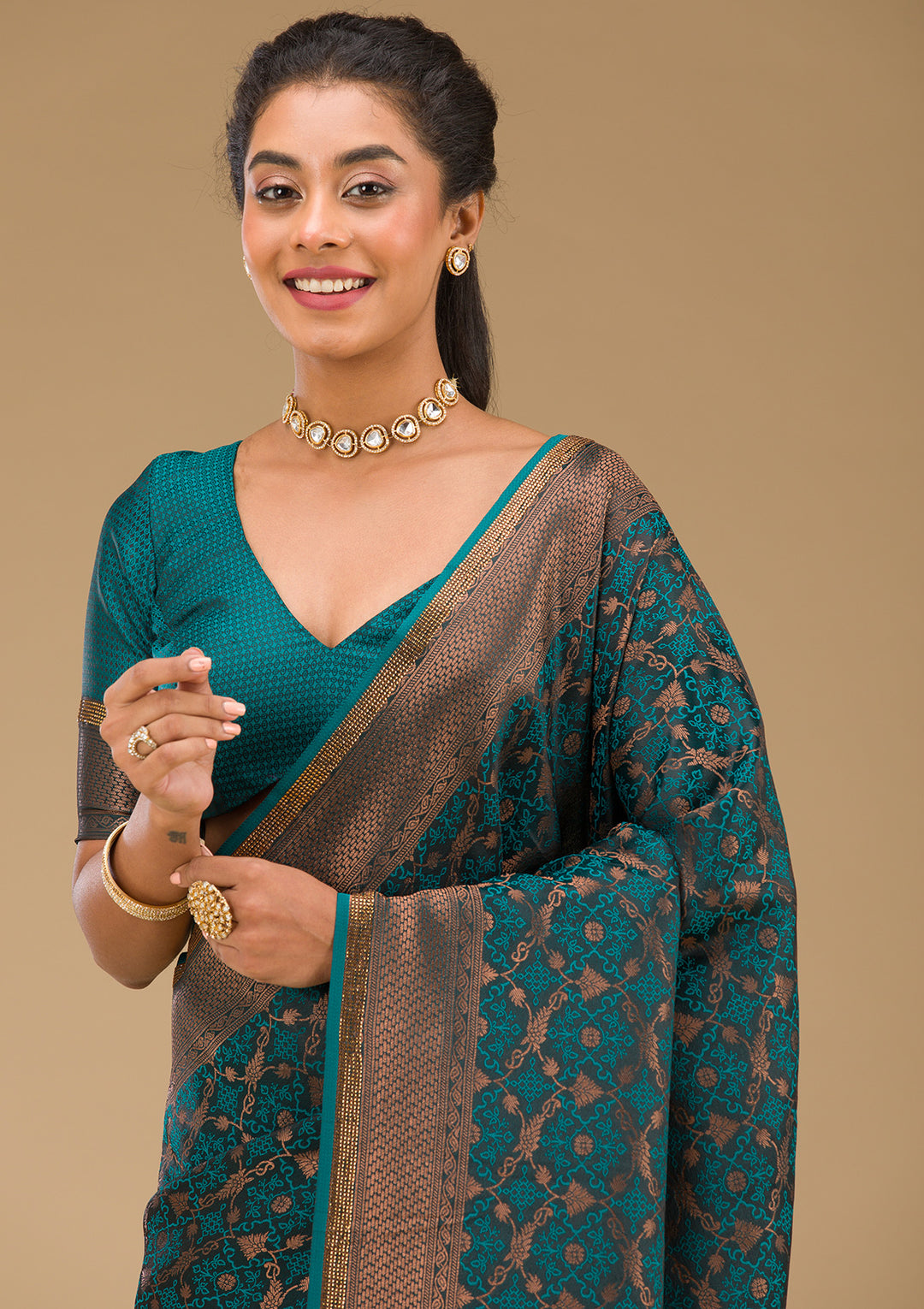 Peacock Blue Stonework Art Silk Saree