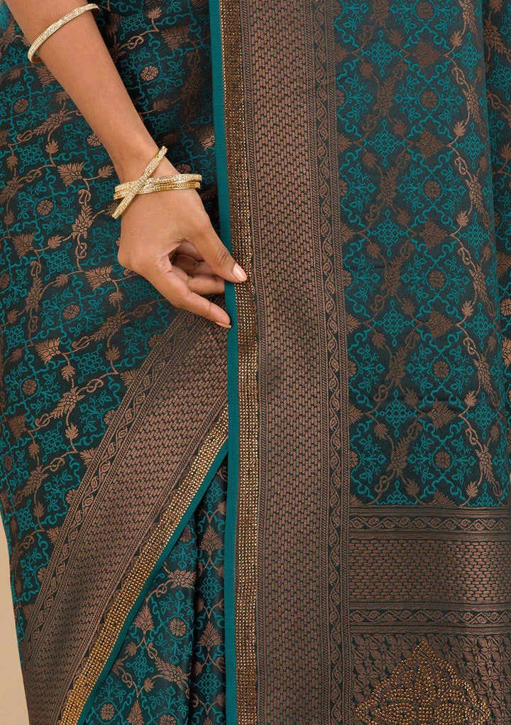 Peacock Blue Stonework Art Silk Saree