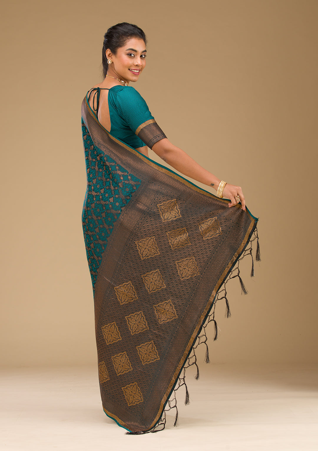 Peacock Blue Stonework Art Silk Saree