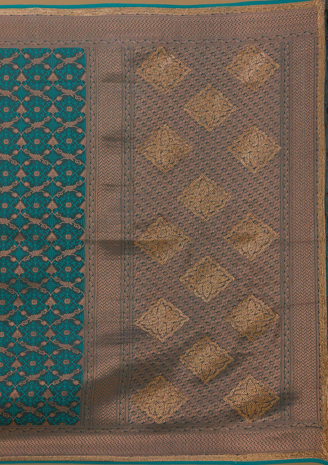 Peacock Blue Stonework Art Silk Saree