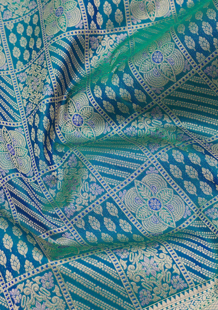 Peacock Blue Zariwork Pure Silk Saree