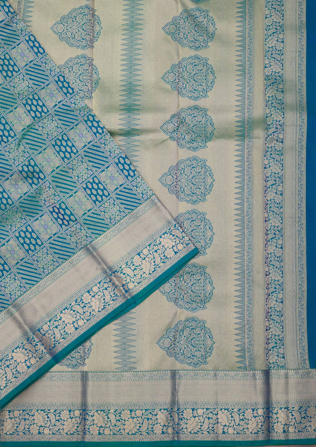 Peacock Blue Zariwork Pure Silk Saree