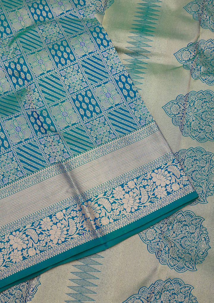 Peacock Blue Zariwork Pure Silk Saree