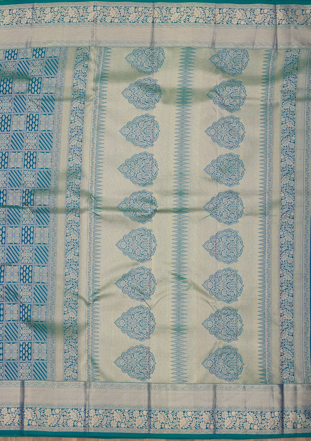 Peacock Blue Zariwork Pure Silk Saree