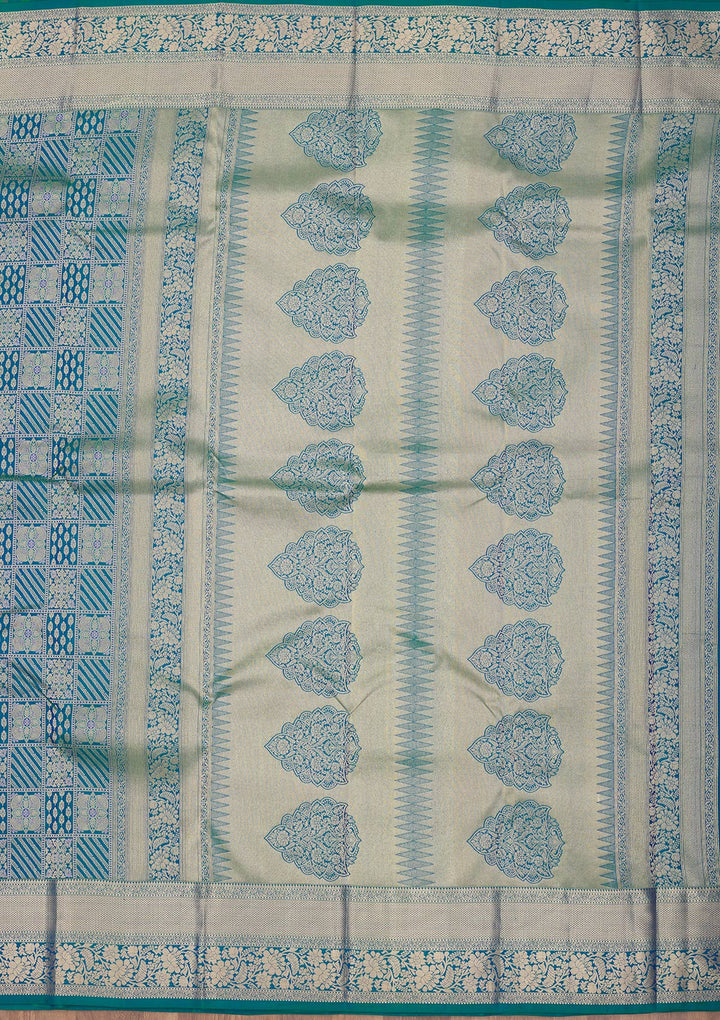 Peacock Blue Zariwork Pure Silk Saree