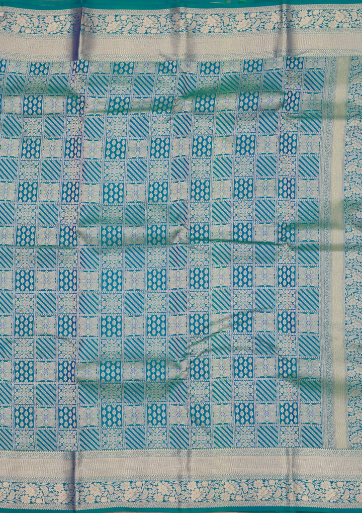 Peacock Blue Zariwork Pure Silk Saree