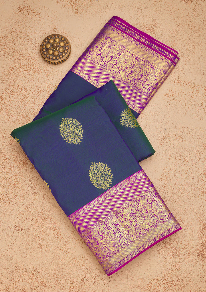 Peacock Blue Zariwork Pure Silk Saree