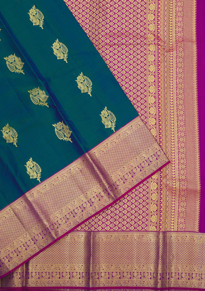 Peacock Green Zariwork Pure Silk Saree