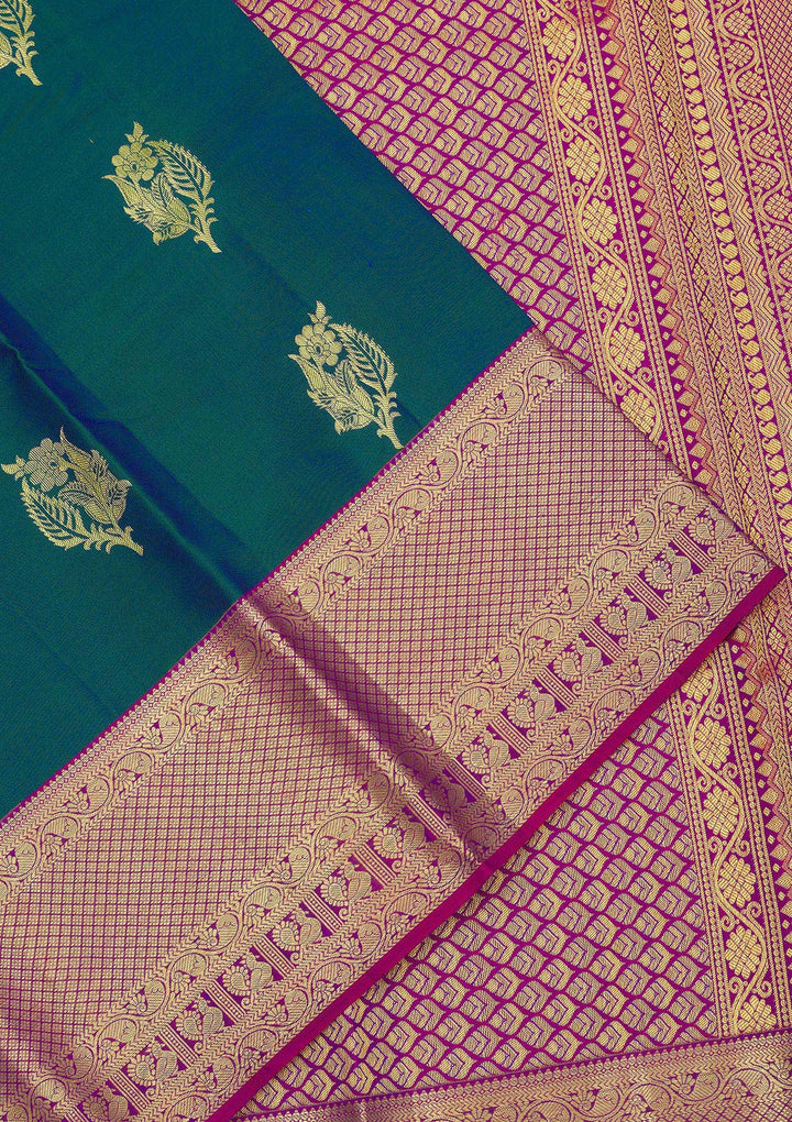 Peacock Green Zariwork Pure Silk Saree
