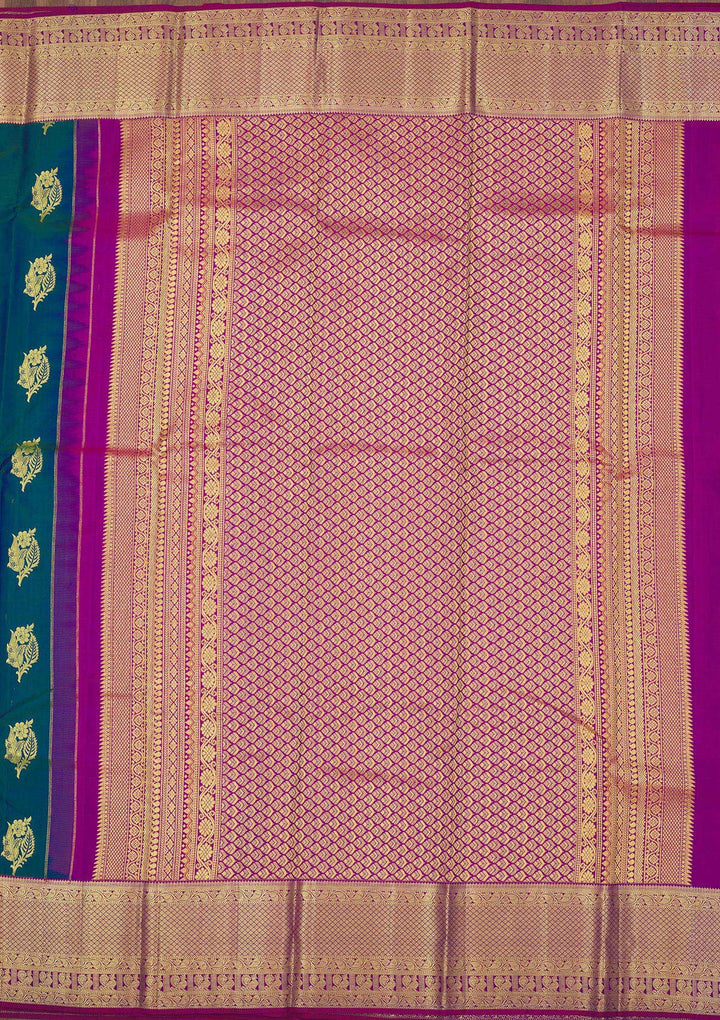 Peacock Green Zariwork Pure Silk Saree