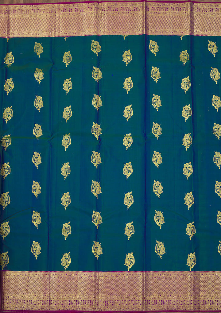 Peacock Green Zariwork Pure Silk Saree