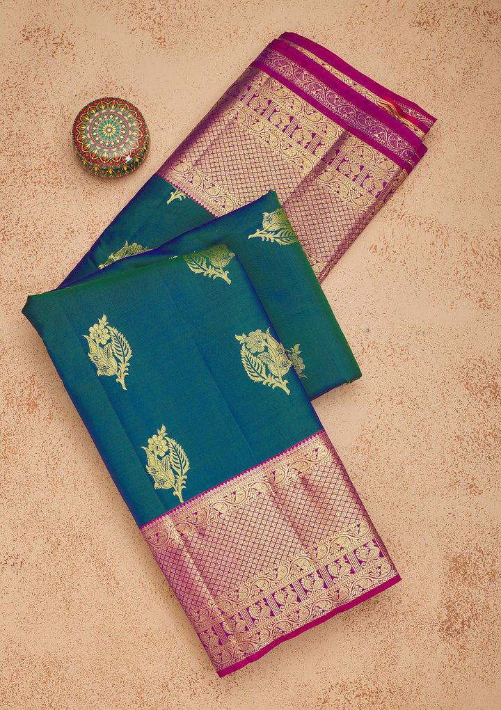 Peacock Green Zariwork Pure Silk Saree