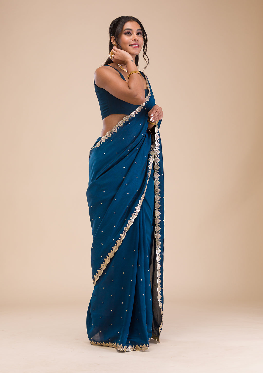 Peacock Blue Gotapatti Raw Silk Saree
