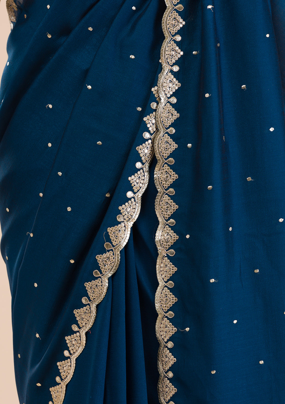 Peacock Blue Gotapatti Raw Silk Saree