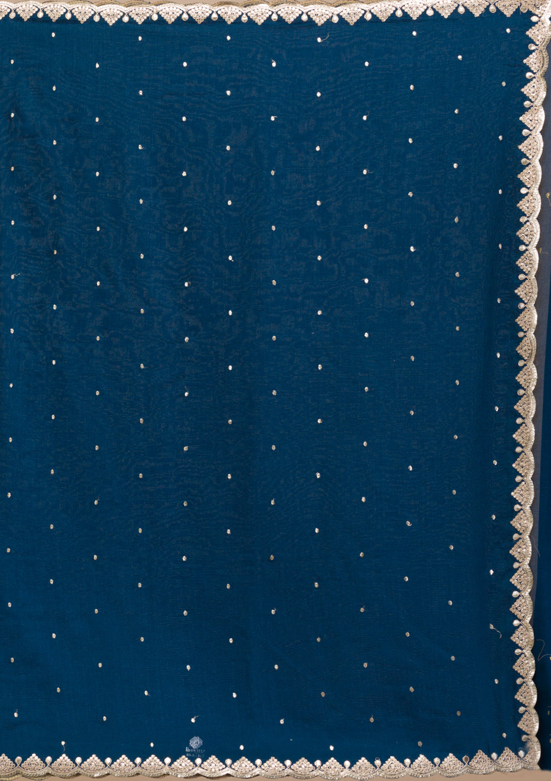 Peacock Blue Gotapatti Raw Silk Saree