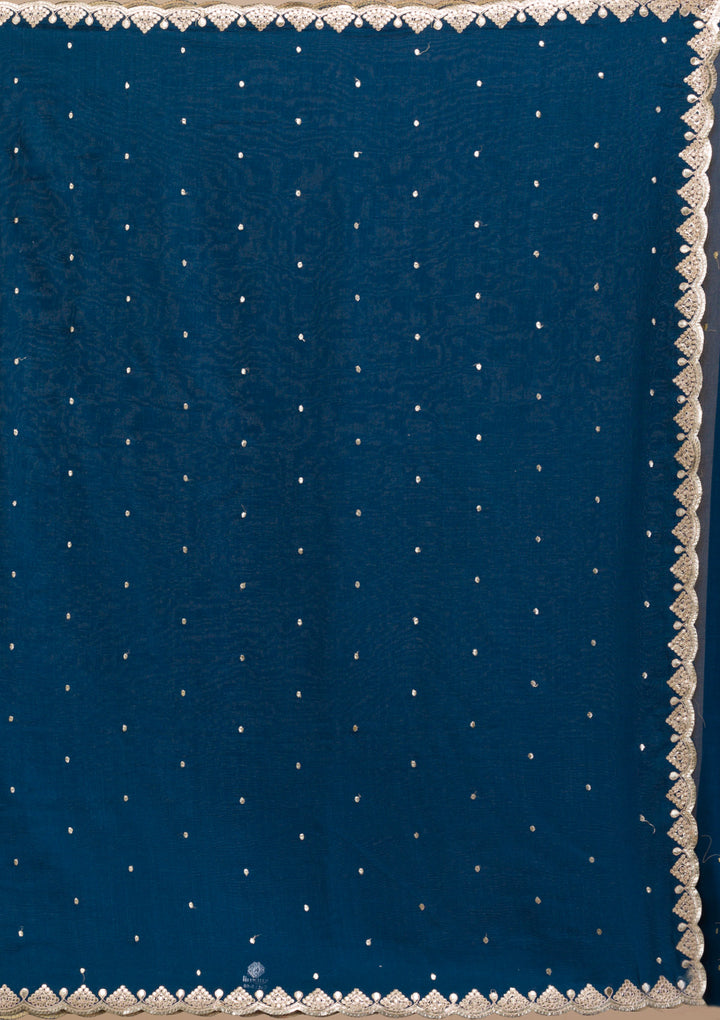 Peacock Blue Gotapatti Raw Silk Saree