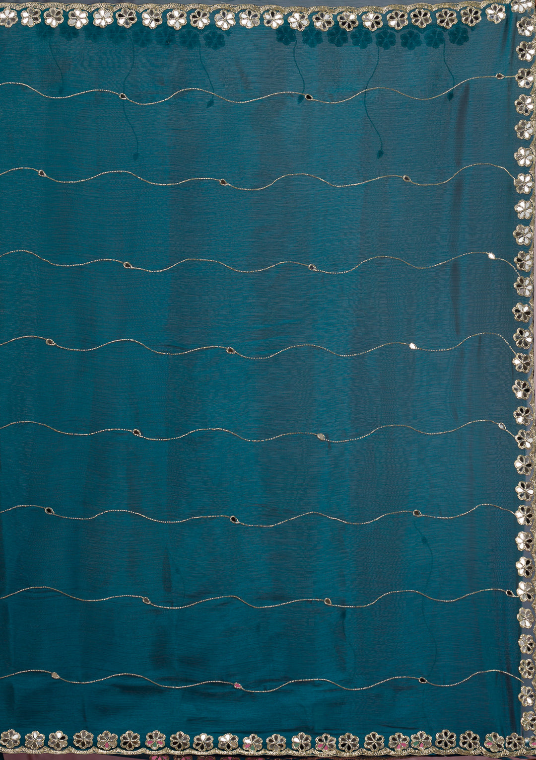 Peacock Blue Mirrorwork Tissue Saree